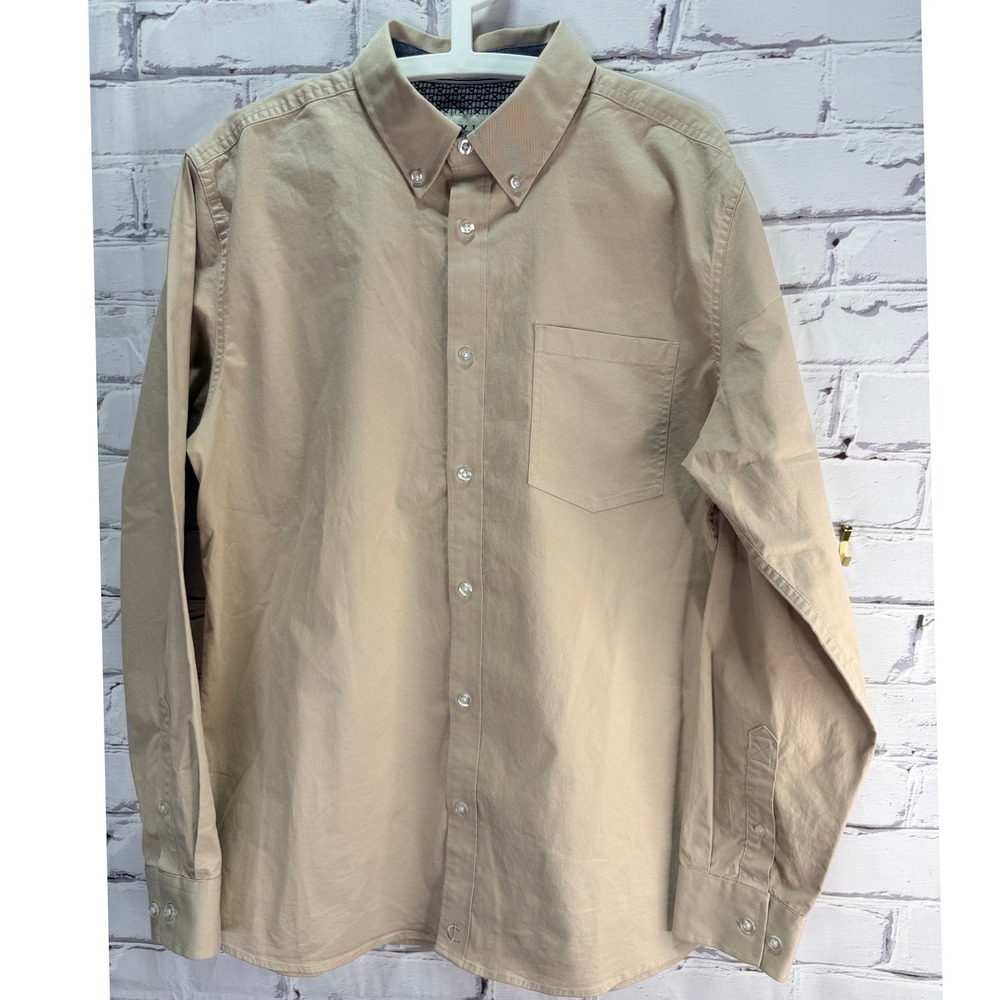 Cody James Button Up Shirt Mens L Tan Western Cowboy Workwear Solid Long Sleeve